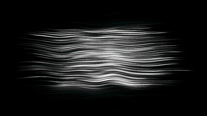 Poster - Background with moving distortion bands. Motion. Noisy signal with stripes on black background. Shimmering stripes with glitch effect on black background