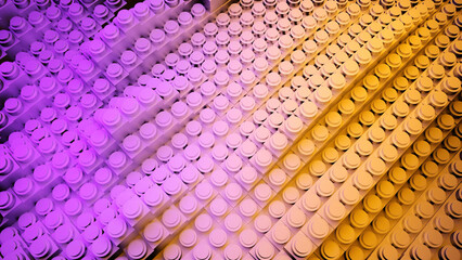 Poster - Abstract 3d stripes with dots move in waves. Design. 3D lines with buttons move in chaotic waves. Toy lines with buttons in wavy motion