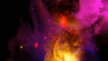 Poster - Cosmic Colorful Nebula. Design. Moving colorful fog in outer space. Colorful nebula of space in beautiful stream on black background