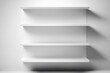 © 2rogan - Front view of empty white shelves mounted on a white wall. Backdrop shelf for product display. . Generative AI