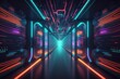 3d rendering neon light abstract ultraviolet background, dynamic glowing lines forming tunnel laser rays fashion background scene. Generative ai.