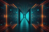 Fototapeta  - 3d rendering neon light abstract ultraviolet background, dynamic glowing lines forming tunnel laser rays fashion background scene. Generative ai.