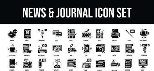 Thin line icons Perfect pixel News & Journal Glyph icon set