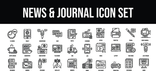 Thin line icons Perfect pixel News & Journal iconset