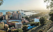 Panoramic View Of The City Of Malaga, Spain Day Of Calima