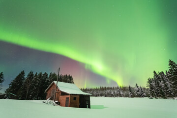 old barn and northern lights