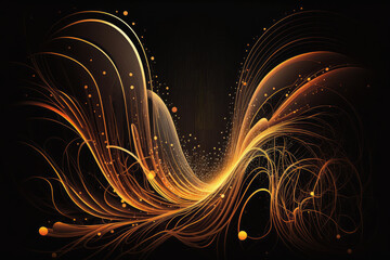 Wall Mural - Flowing streams of light cascading through glowing fiber optic strands on a black background, generative ai