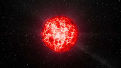 Poster - Bright glowing ball with liquid shimmer. Motion. Energy plasma flickers brightly in 3D ball. Shimmering ball of energy in outer space with particles