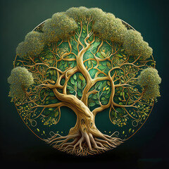 triskel, tree of life, symbol of nature and natural mandala. symbolic image of Celtic, Nordic and Slavic cultures created with Generative AI technology