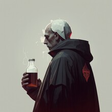 Trappist Monk Holding A Brewery Beer. Isolated, White Background, Copy Space. Generative AI.