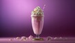  a pink drink with whipped cream and a straw in a tall glass with a straw sticking out of the top of the cup and a few small pieces of pink marshmallows around it.  generative ai