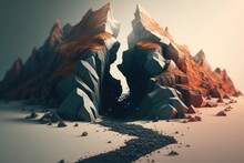 Massive Landslide, With Boulders And Dirt Cascading Down A Mountain And Covering Everything In Their Path, Concept, AI Generation.