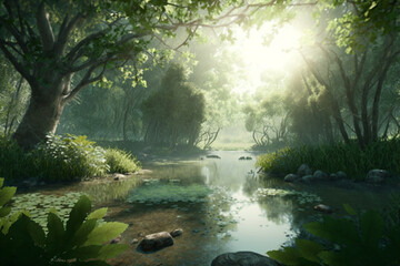 Poster - river in the middle of the forest, Generative AI