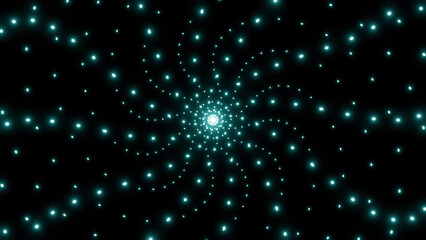 Poster - Black background. Design.Bright turquoise circles make up 3d patterns on a dark space.