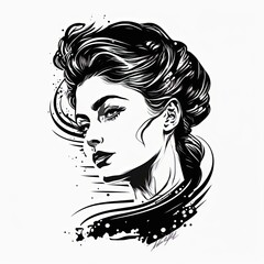 Poster - Beautiful girl portrait logo, black and white. 