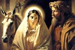 Bethlehem with Mary and Joseph. Generative AI.