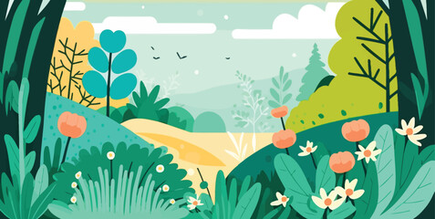 vector illustration in trendy flat simple style - spring and summer background with copy space for t