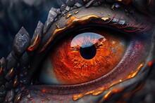 Close Look Of Eye Made From Molten Lava. Generative AI.