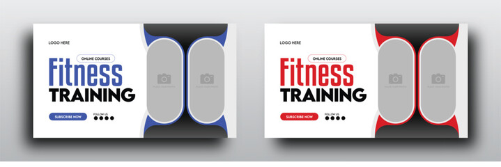 Wall Mural - Fitness training youtube video thumbnail or web banner for fitness online course 
