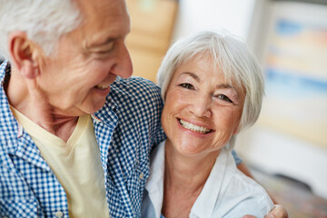 Sticker - By his side is where Im happiest. Portrait of a loving senior couple at home.