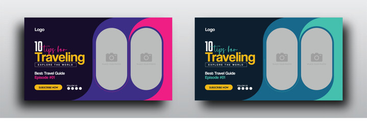 Wall Mural - Travel youtube video thumbnail or web banner template