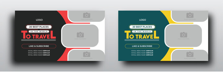Wall Mural - Red and yellow color variation travel youtube thumbnail template design