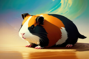 Wall Mural - Colorful magic cute hamster, cartoon style painting. Generative ai art illustration