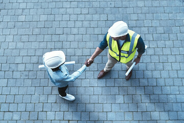 Poster - I cant wait to start this project with you. Shot of two engineers shaking hands.