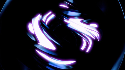 Poster - Playing light lines made like a magic ball. Design. Black background on which light walks in animation.