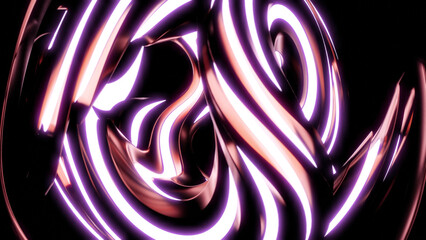 Poster - Rotating abstract ball with curved neon lines. Design. Futuristic structure rotates with neon curves shedding on black background. Abstract ball of curved lines and glowing neon