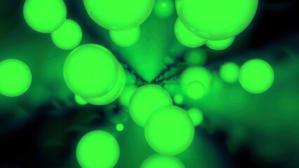 Poster - Black background. Design.Different sizes of green light color glitters in different parts of the backgrounds fly to different places.
