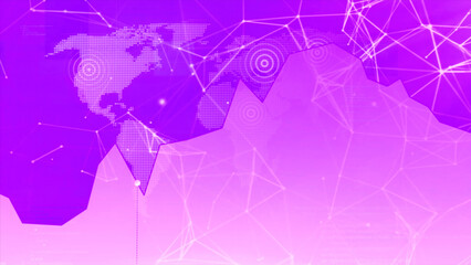 Poster - Orange and purple background. Design.The light circles behind expand and the grids of molecules fly in cartoon animation.