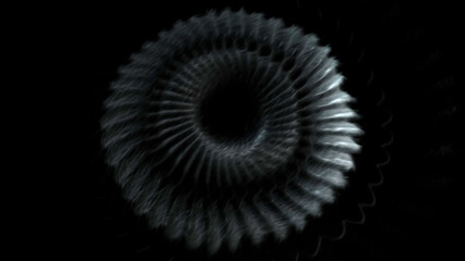 Poster - Black background. Motion. A huge long spring of gray and blue color moves in a spiral in animation.