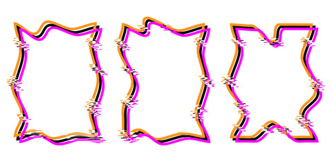 Fototapete - Set of glitch rectangles icons or frames. Geometric neon shapes with distorted and damage effect. Modern design illusion. Vector illustration.