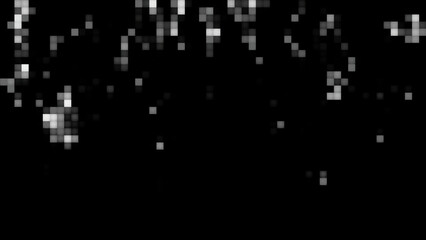 Poster - Gray and red background. Motion. Bright squares in pixels on a black background moving in different directions in 3D format.