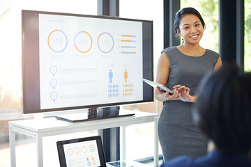 Canvas Print - Reporting back. Cropped shot of a businesswoman giving a presentation in the boardroom.