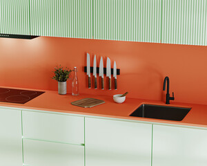 Wall Mural - modern kitchen interior, 3d rendering