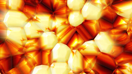 Poster - Orange light background. Motion. Three d animation with small pieces of glass that rotate in different directions.