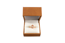 Rose Gold Pear Shaped Engagement Ring With Box For Proposal