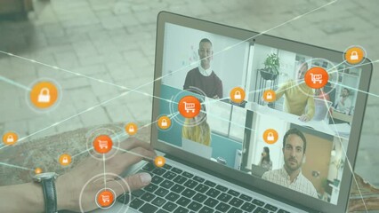 Poster - Animation of network of connections over diverse people on laptop video call