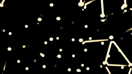 Aufkleber - 3D abstractions with connected lines and spheres flying on a black background. Design. Concept of constellations.