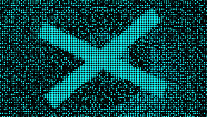 Poster - Abstract monitor with tv noise effect and two crossed stripes against circles. Motion. Concept of protest.