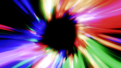 Poster - Abstract colorful hyperspace tunnel through space time vortex. Motion. Sci Fi interstellar space travel through wormhole.
