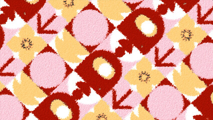 Poster - Unique kaleidoscope colorful floral pattern. Motion. Abstract kaleidoscopic squares with geometric blurred figures and flower silhouettes.