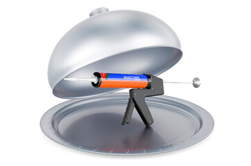 Canvas Print - Restaurant cloche with sealant gun with silicone sealant tube, 3D rendering