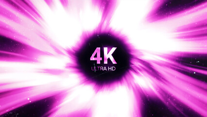 Poster - Wormhole through time and space, warp through science fiction. Motion. Abstract jump in space in hyperspace among bright glowing rays with the inscription 4K ultra hd.