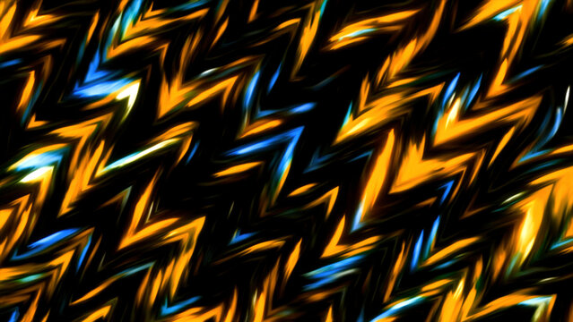 Endlessly moving zigzag pattern on a black background. Motion. Colorful lines creating zigzag pattern.