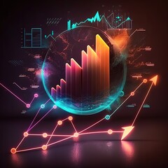 Poster - Global business, Investor touching of invest graph data growth on business network and investment risk analysis, generative ai