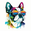 Cool Dogs Series Boston Terrier with a splash of color. Great for tshirts!