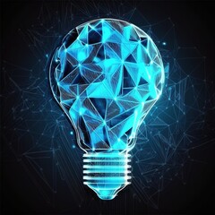 Poster - Light bulb from lines and triangles, point connecting network on blue background. Lamp bulb on technology background, generative ai